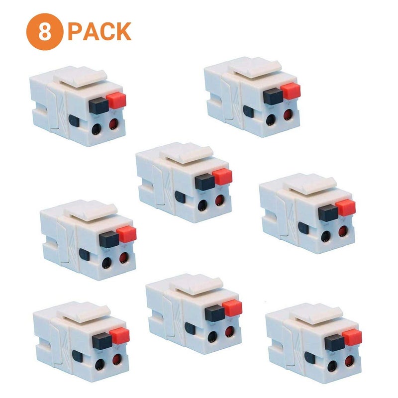 DIYTECH Speaker Keystone Jack â€“ Spring Loaded Speaker Jack for Keystone Wall Plate, Female to Female, for Home Theater Wall Plates - White (8 Pack) - Image 3